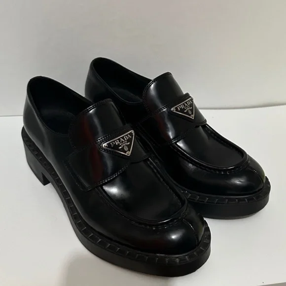 Prada Black Leather Brushed Chocolate Loafers - Picture 3 of 6